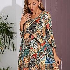 Enmain Paisley Print Multicolor Dress/Tunic Top XL